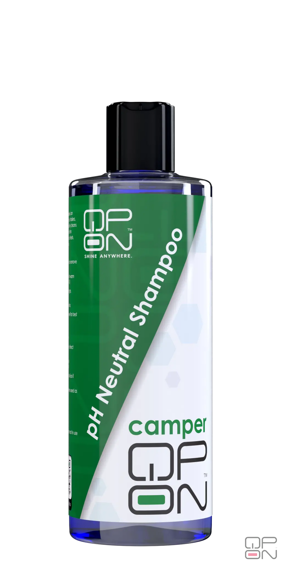 Camper Series - Neutral Shampoo qp-on
pH-neutrale shampoo speciaal voor het reinigen van caravans, afgebeeld in een kunststof fles.