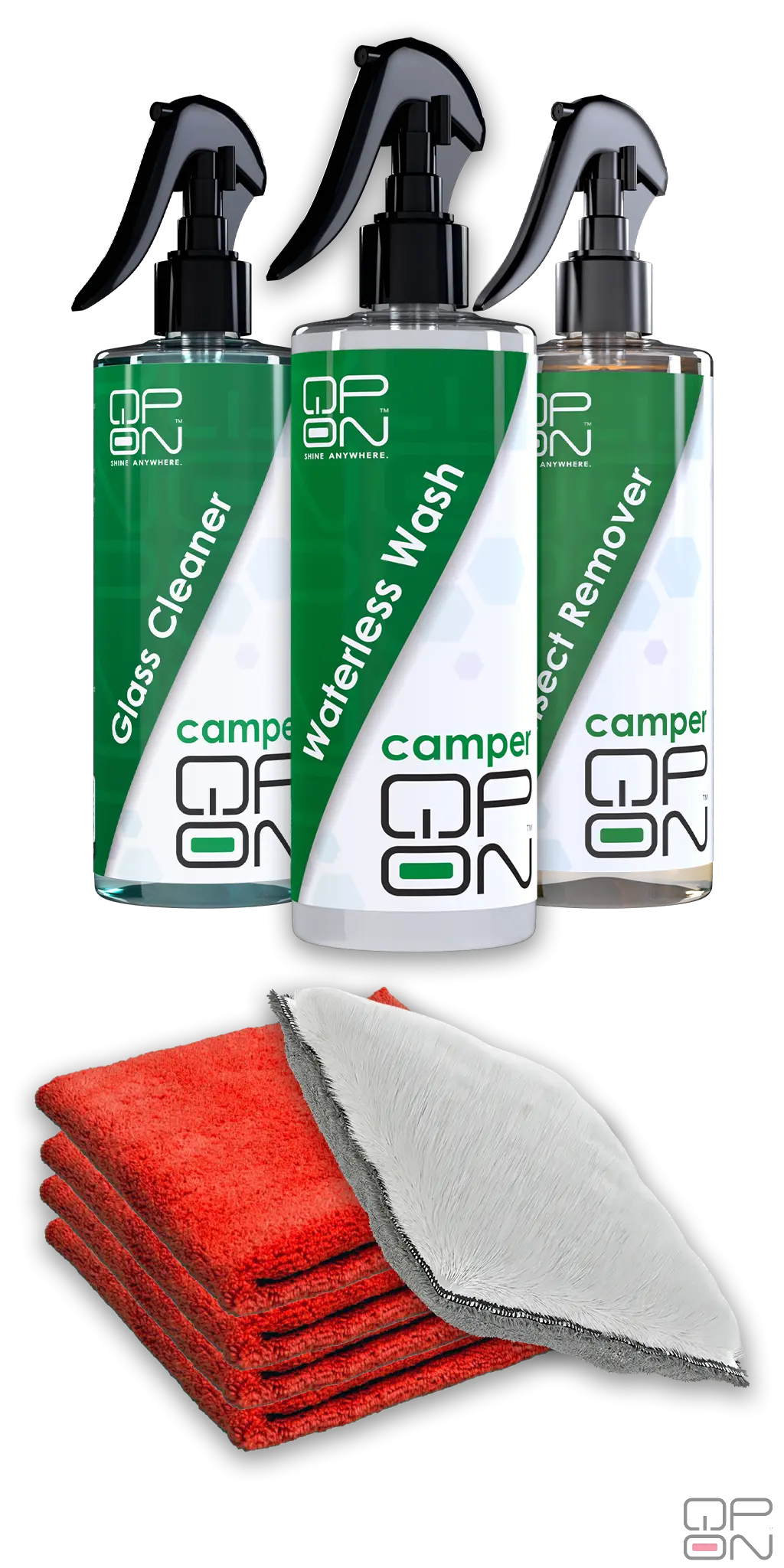 Camper Series - Starter OTR (On The Road) Kit qp-on

Waterloos wassen campers, insectenreiniger camper en een raamreiniger speciaal voor campers. In 1 compelete kit met doekjes. 